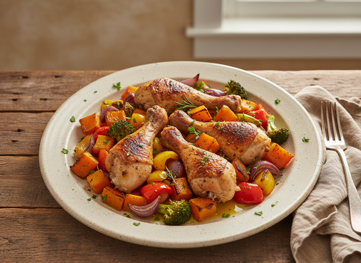 A flavorful weeknight sheet-pan dinner with chicken and roasted vegetables